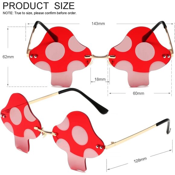 Mushroom Shaped Sunglasses Women Men Retro Rimless UV400 Sun Glasses Party Acces - Picture 4 of 7